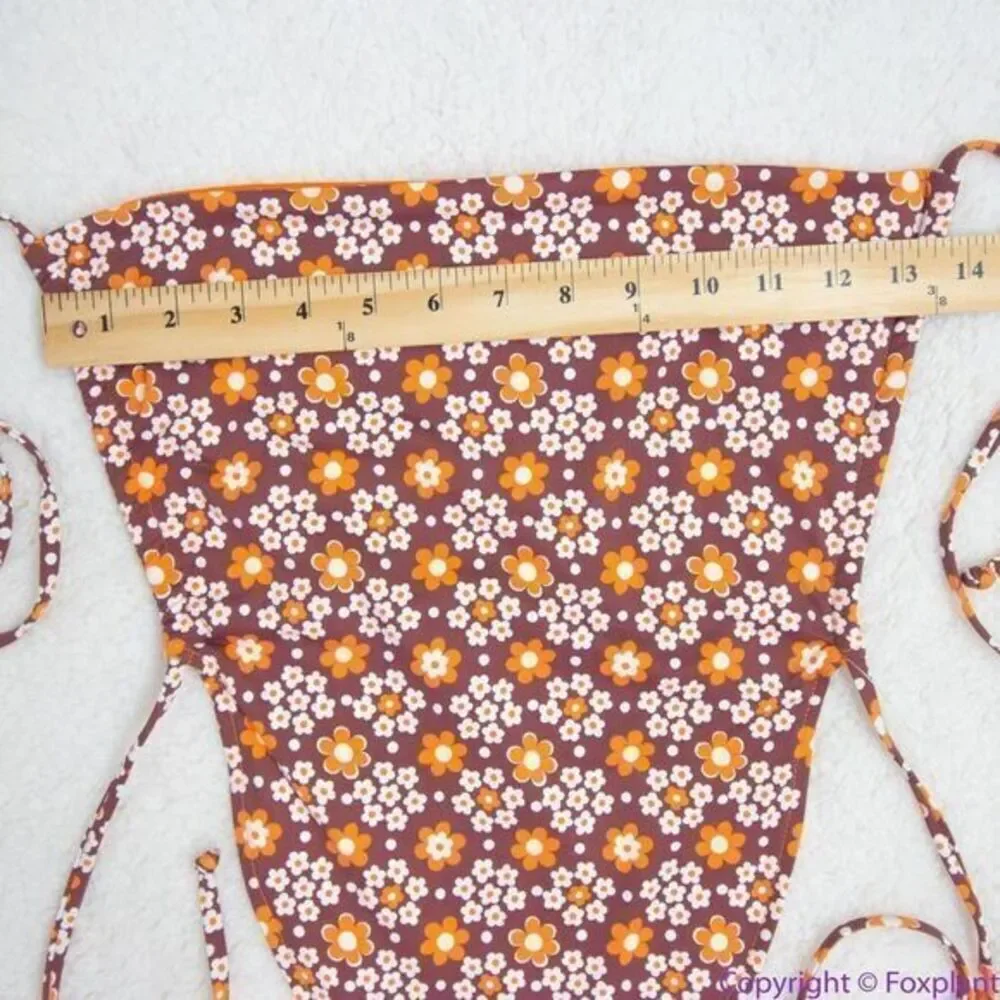 NEW Frankies Bikinis retro Indy floral halter cowl swim top,‎ S
